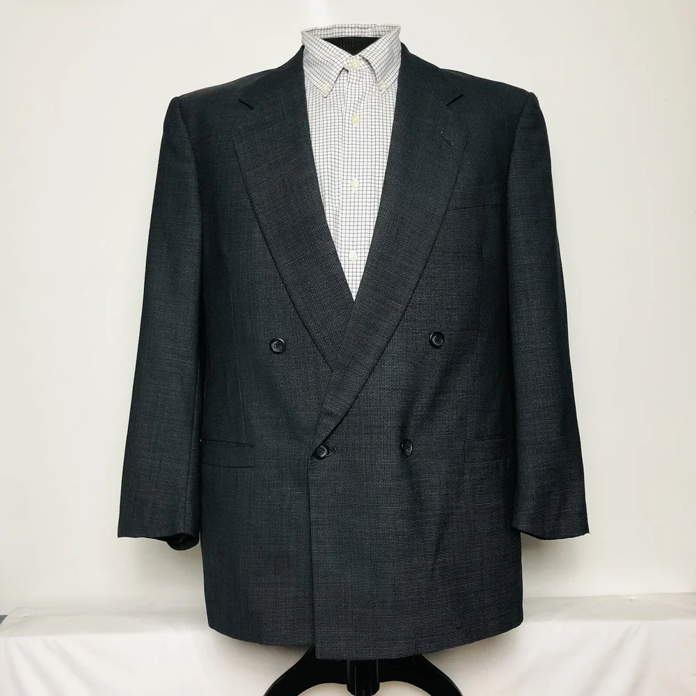 Jhane Barnes Mens Grey Double Breasted Wool Suit Jacket‎ Size 41R